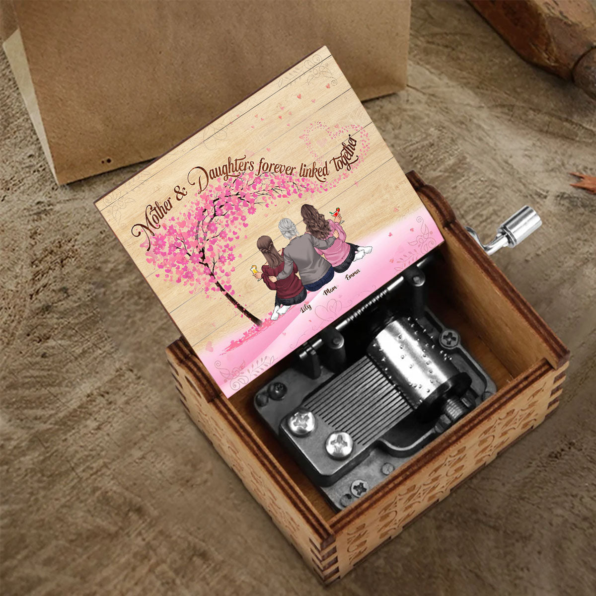 Boîte à musique à manivelle personnalisée Mère et Filles