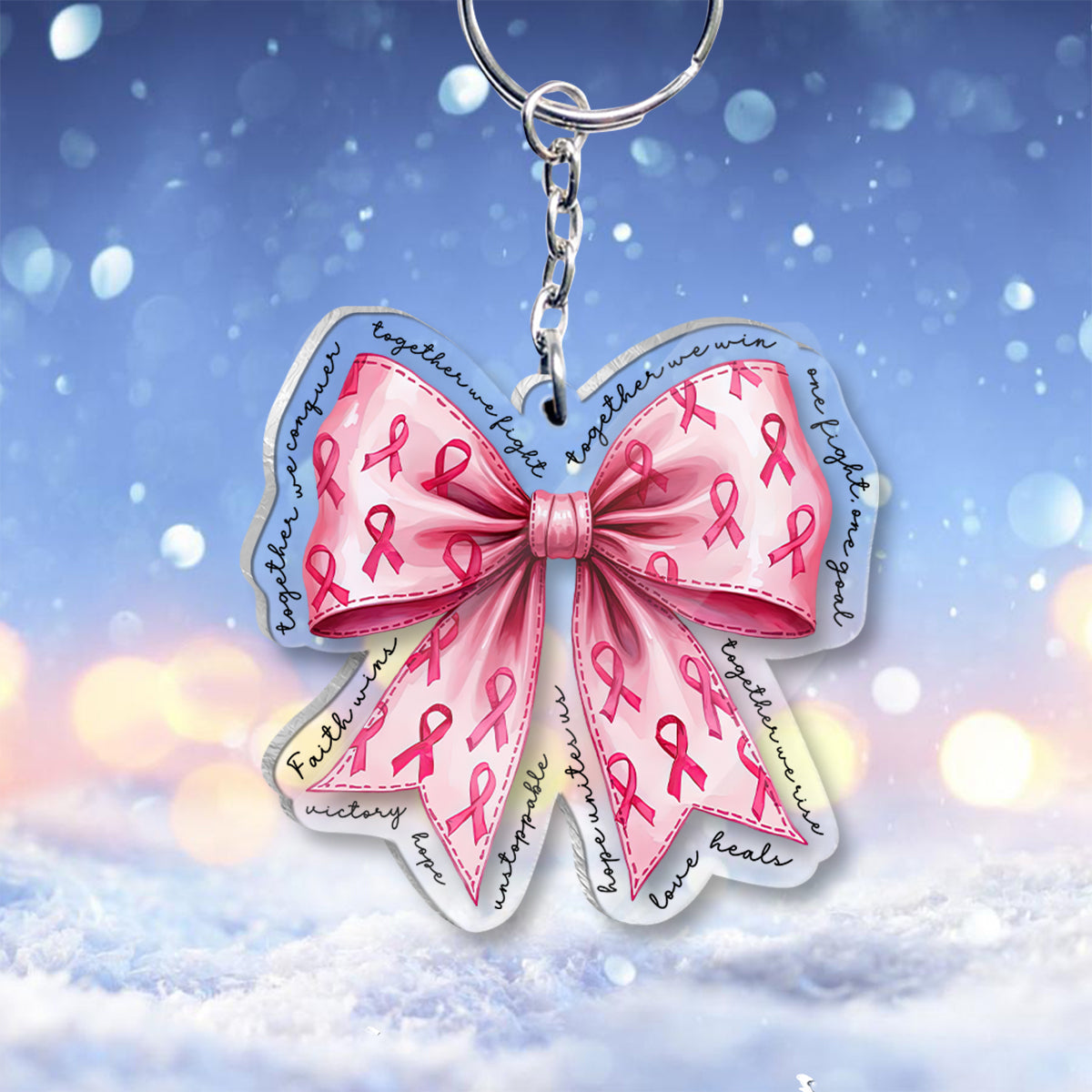 Ensemble, nous vaincrons - Porte-clés transparent de sensibilisation au cancer du sein