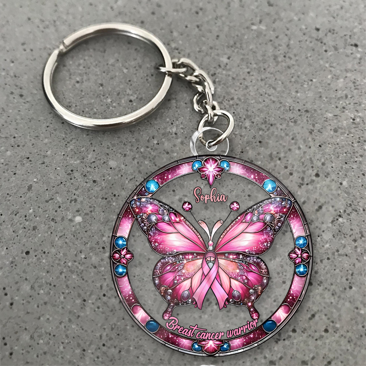 Guerrière du cancer du sein - Porte-clés personnalisé pour la sensibilisation au cancer du sein, en forme de carte de visite