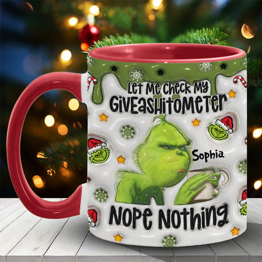 Laissez-moi vérifier mon Giveashitomètre : rien à faire ! – Mug personnalisé « Étole de Noël »