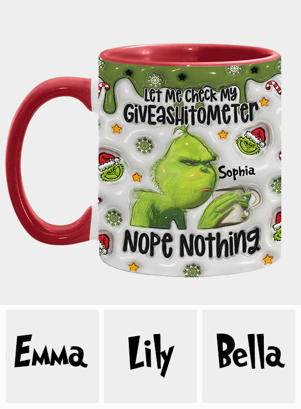 Laissez-moi vérifier mon Giveashitomètre : rien à faire ! – Mug personnalisé « Étole de Noël »