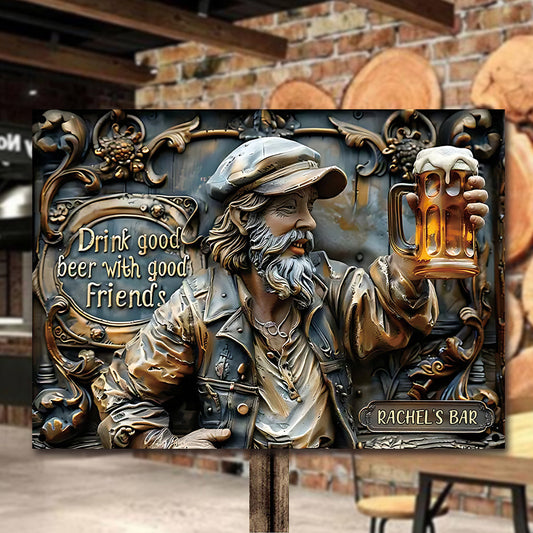 Bons amis, bonne bière - Panneau métallique rectangulaire personnalisé pour la bière