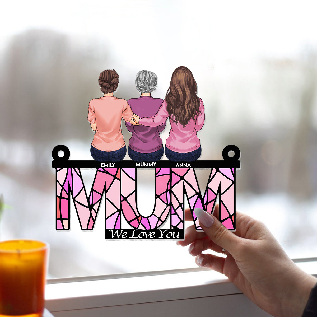 Maman, on t'aime - Attrape-soleil personnalisé à suspendre à la fenêtre 