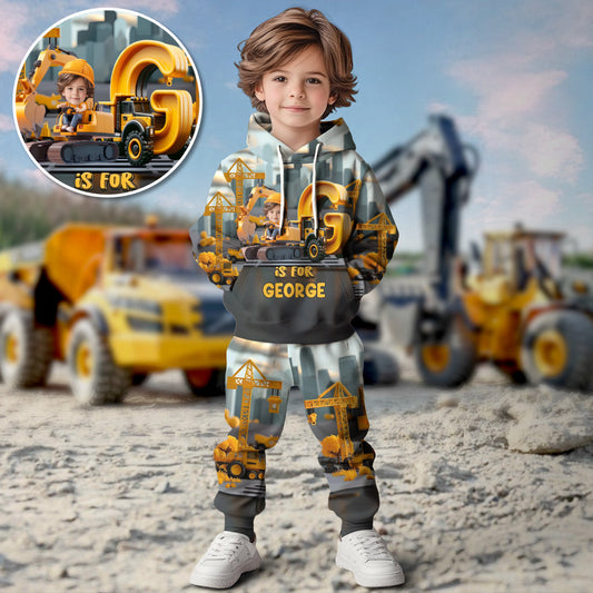 Construction Vehicle Alphabet Letters - Personalized Kid Kid Hoodie & Kid Jogger Sweatpants