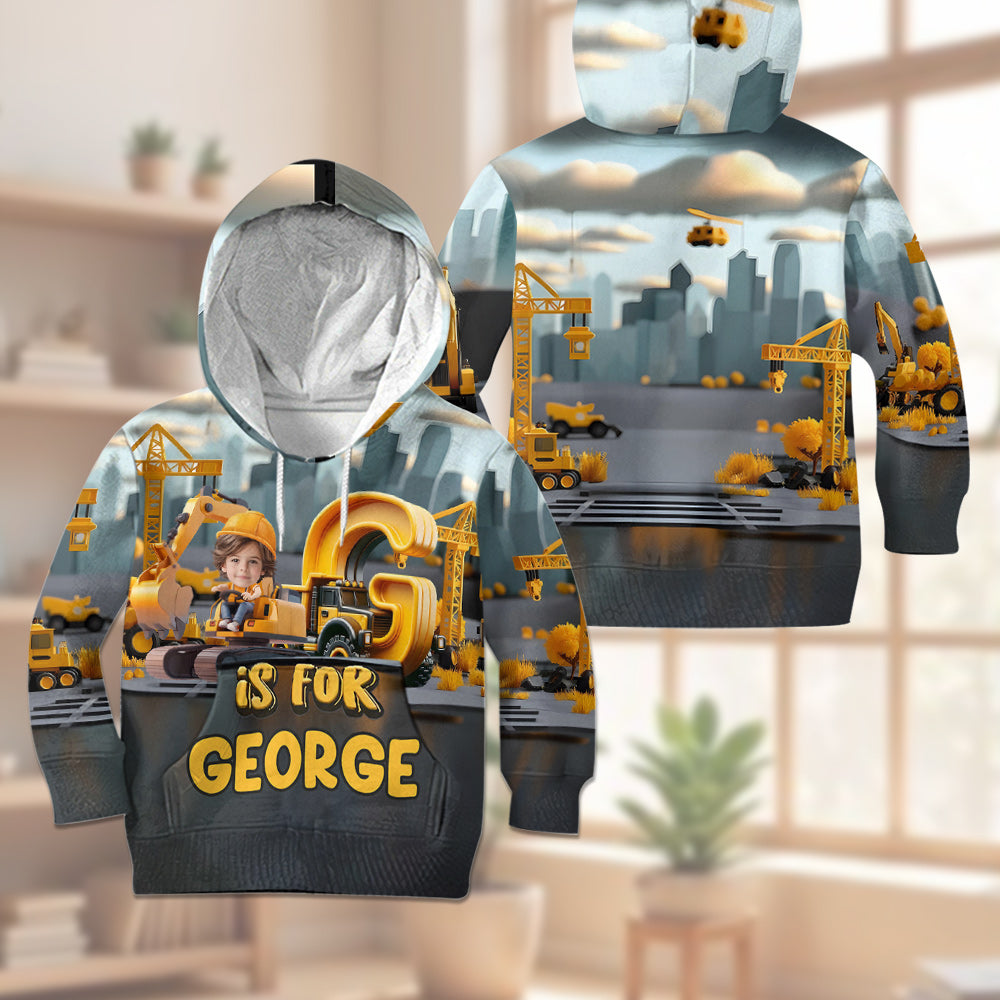 Lettres de l'alphabet des véhicules de chantier - Sweat à capuche et pantalon de jogging personnalisés pour enfant