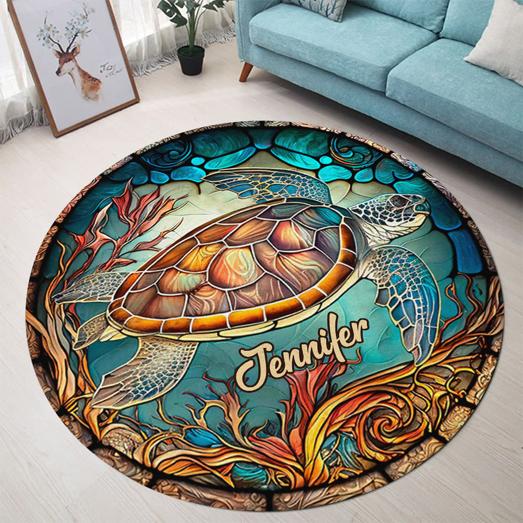 Tapis rond personnalisé « J’adore les tortues »