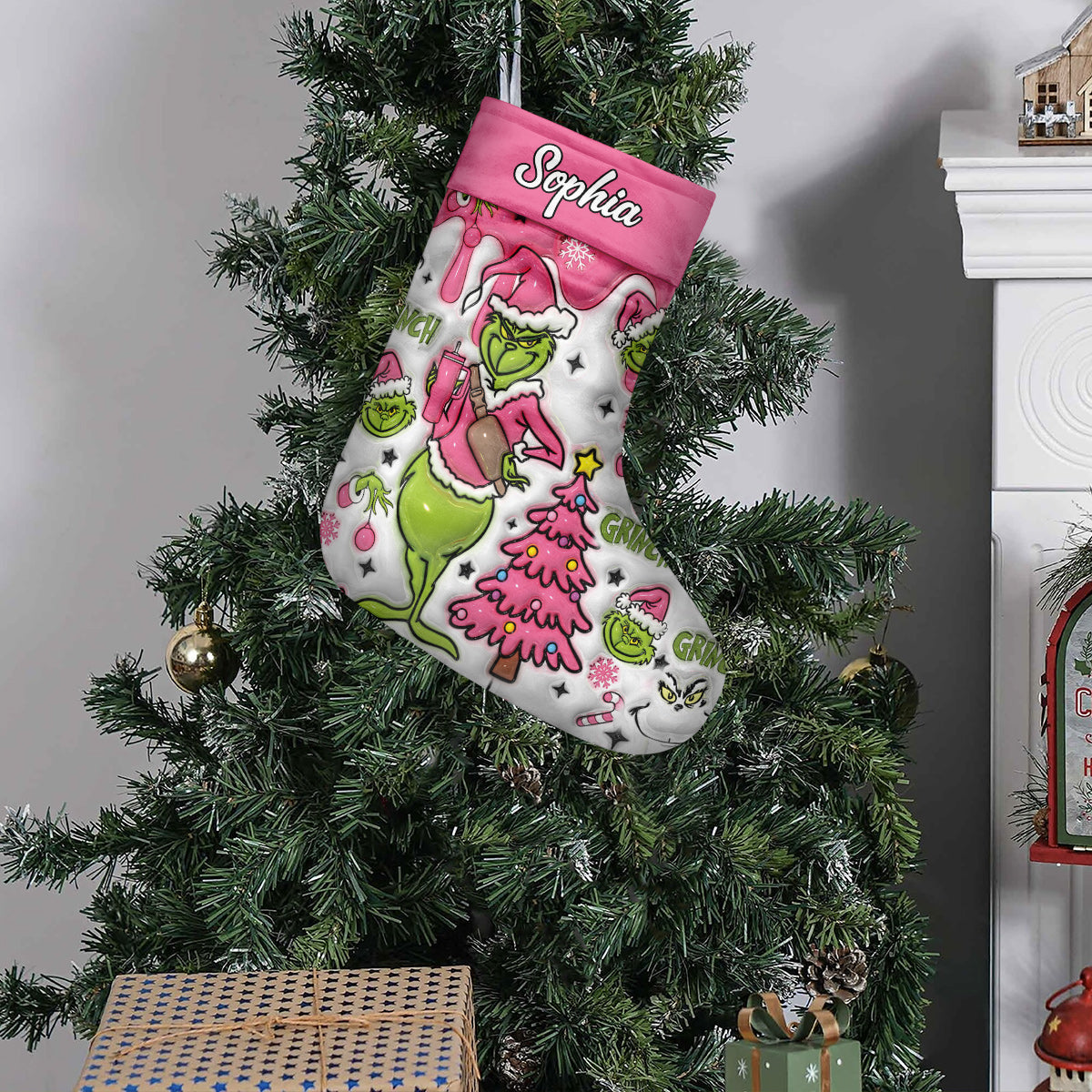 Joyeux Grinchmas - Étole de Noël personnalisée et bas de Noël