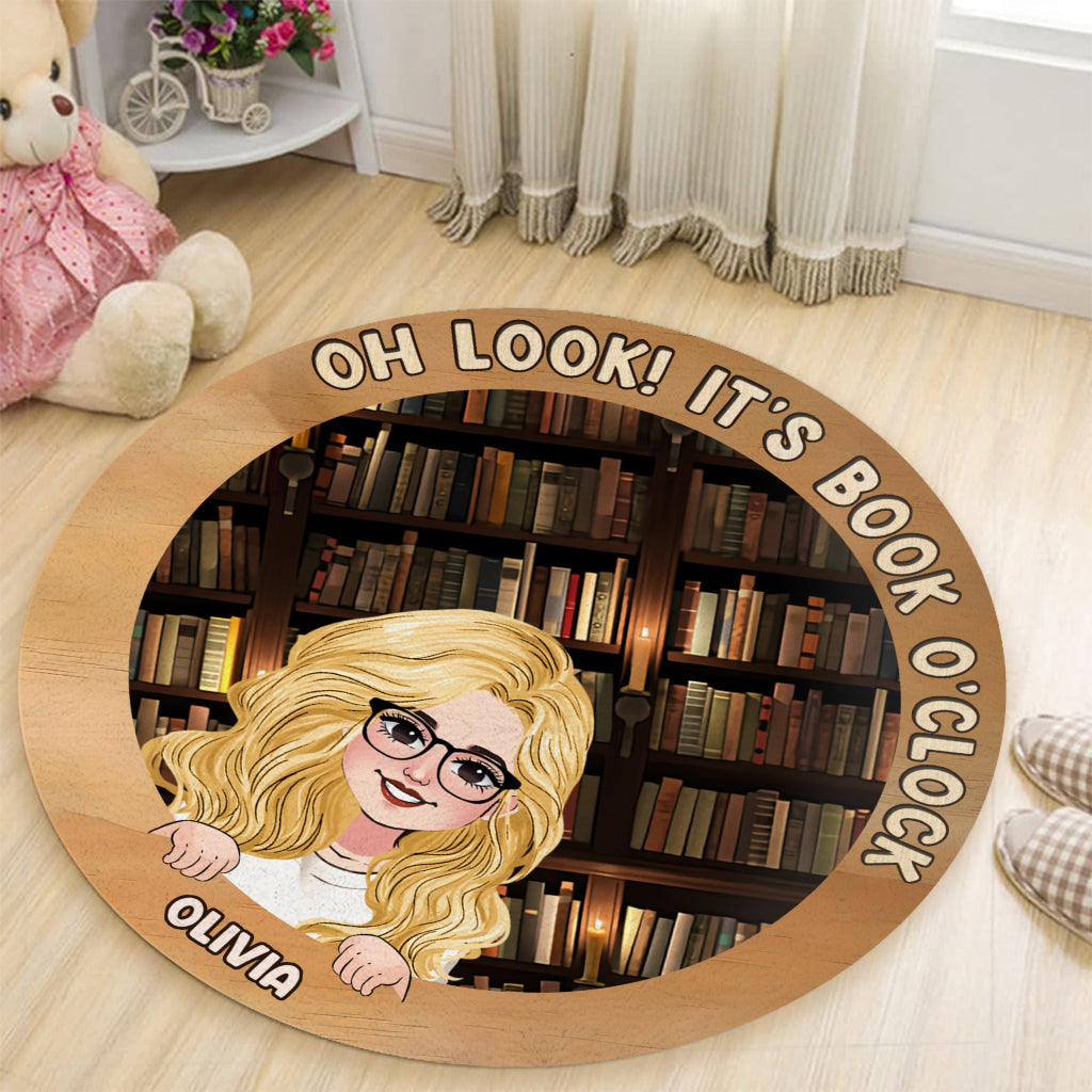 C'est l'heure du livre ! - Tapis rond personnalisé en forme de livre