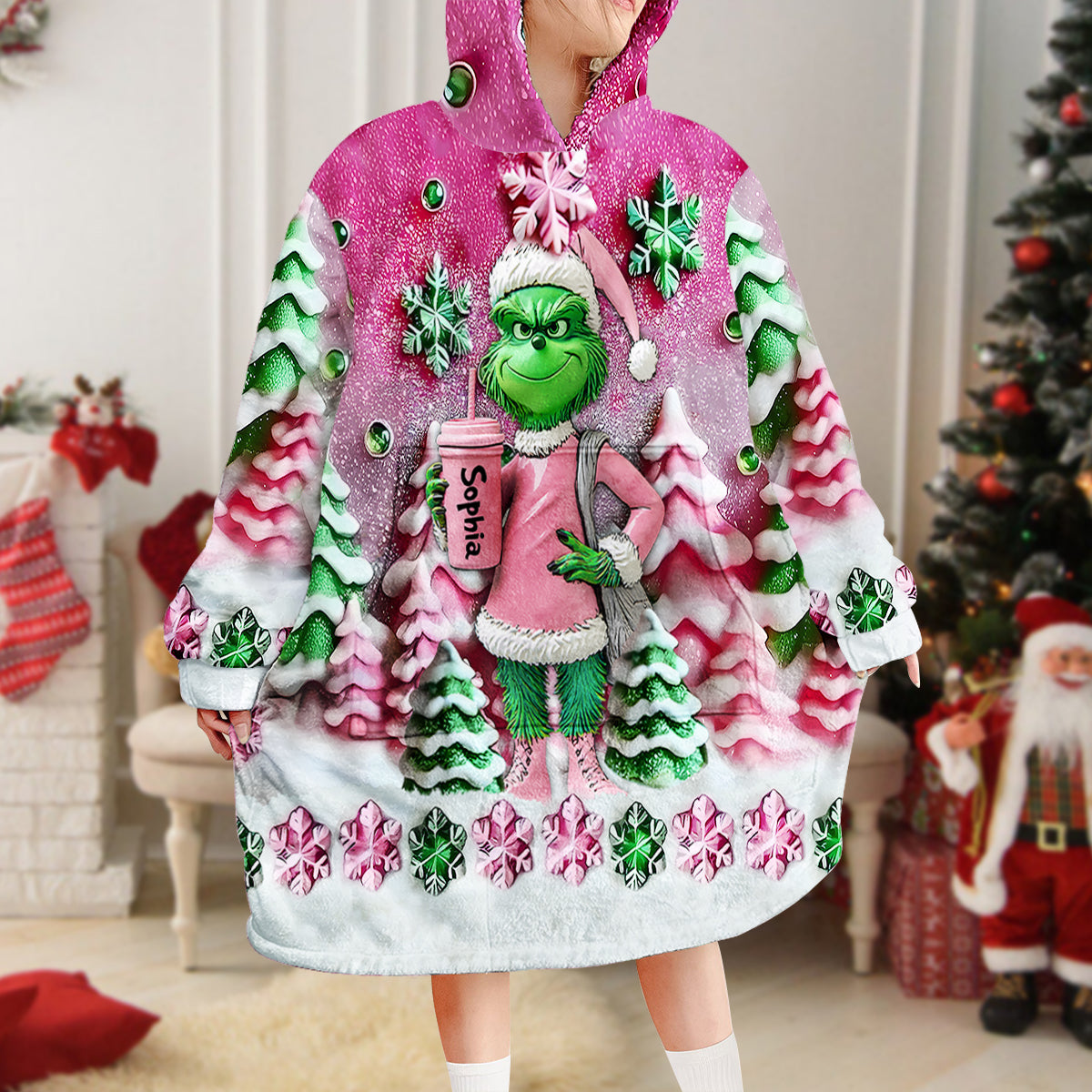 Merry Grinchmas - Personalized Stole Christmas Blanket Hoodie