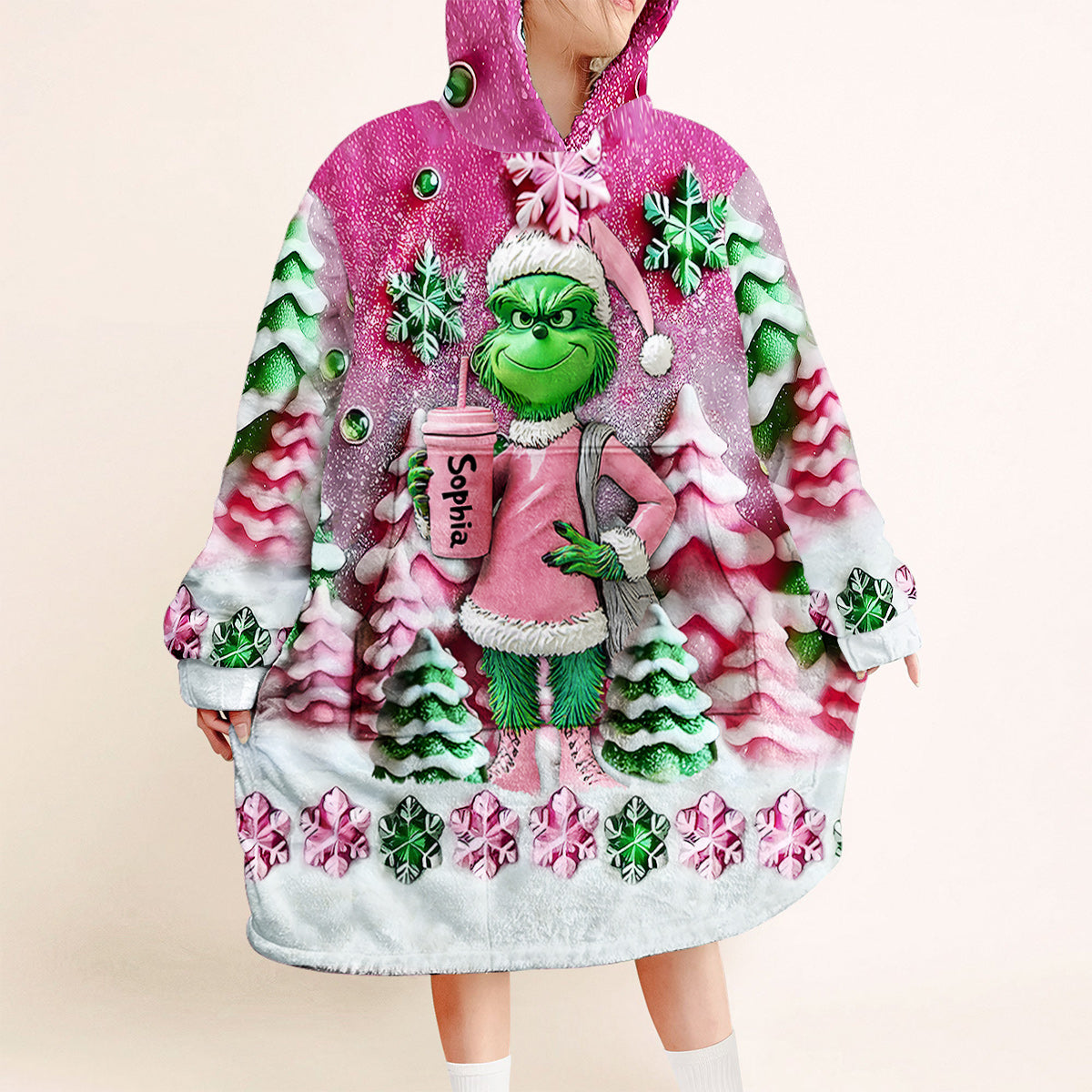 Merry Grinchmas - Personalized Stole Christmas Blanket Hoodie