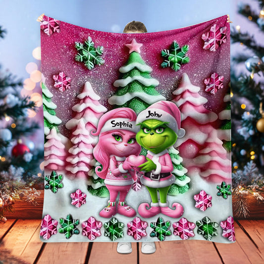 Grinchy Couple - Personalized Stole Christmas Blanket