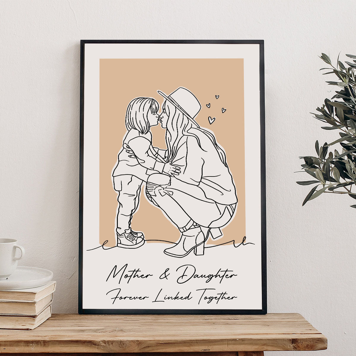 Portrait au trait personnalisé - Toile et affiche personnalisées pour maman
