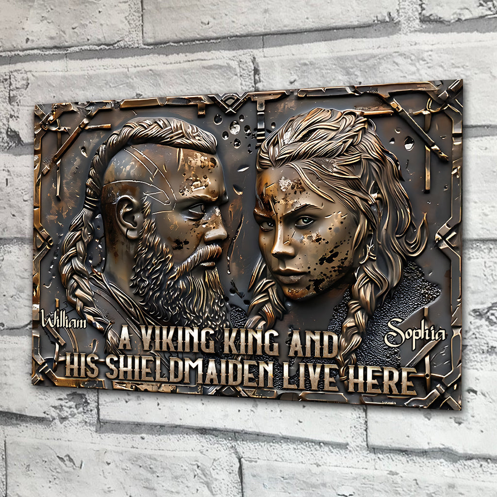 Un roi viking et sa guerrière vivent ici - Panneau métallique rectangulaire viking personnalisé