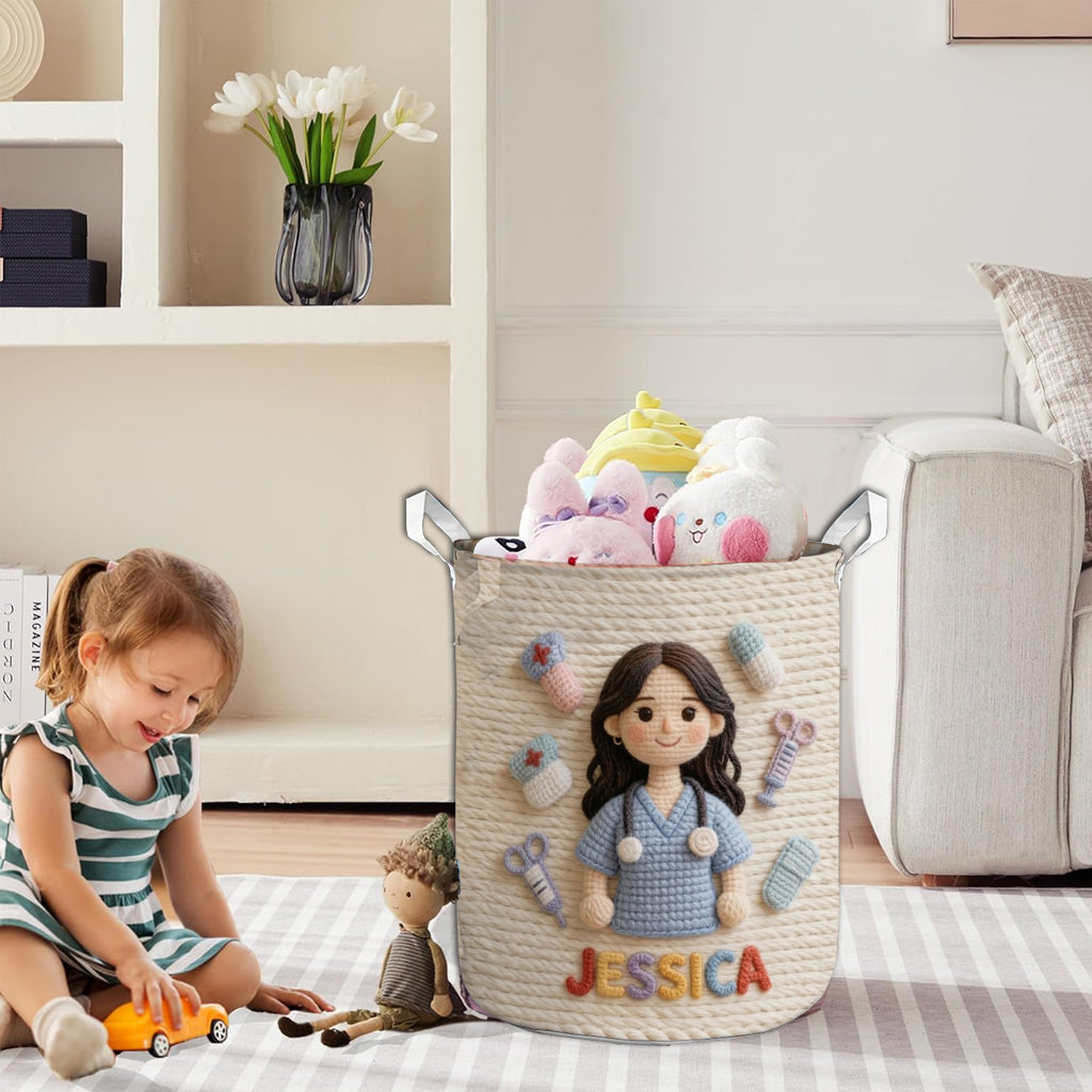 Any Photo Any Theme - Personalized Asian Female Nurse with Long Black Hair Storage Basket