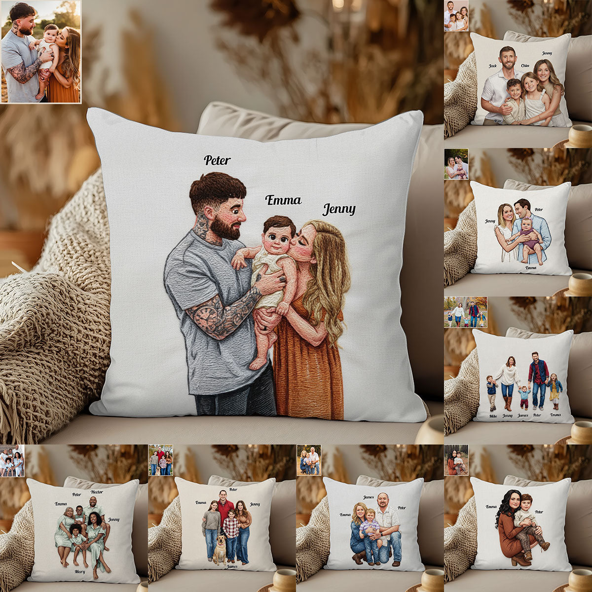 Upload Family Photo - Personalized Blonde White Family Throw Pillow