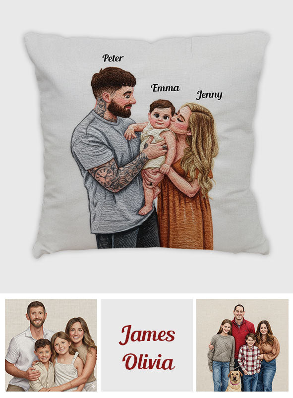 Upload Family Photo - Personalized Blonde White Family Throw Pillow