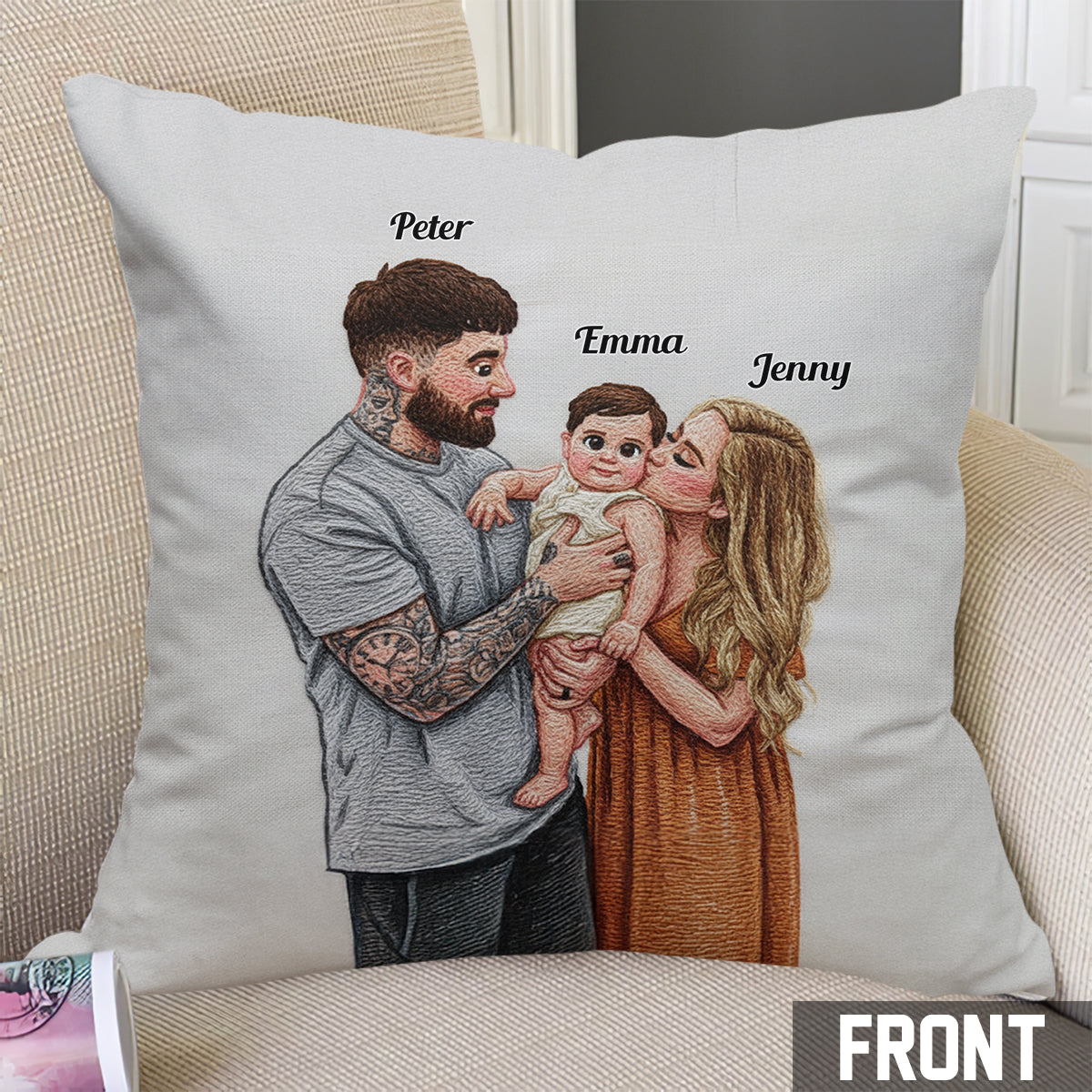 Upload Family Photo - Personalized Blonde White Family Throw Pillow