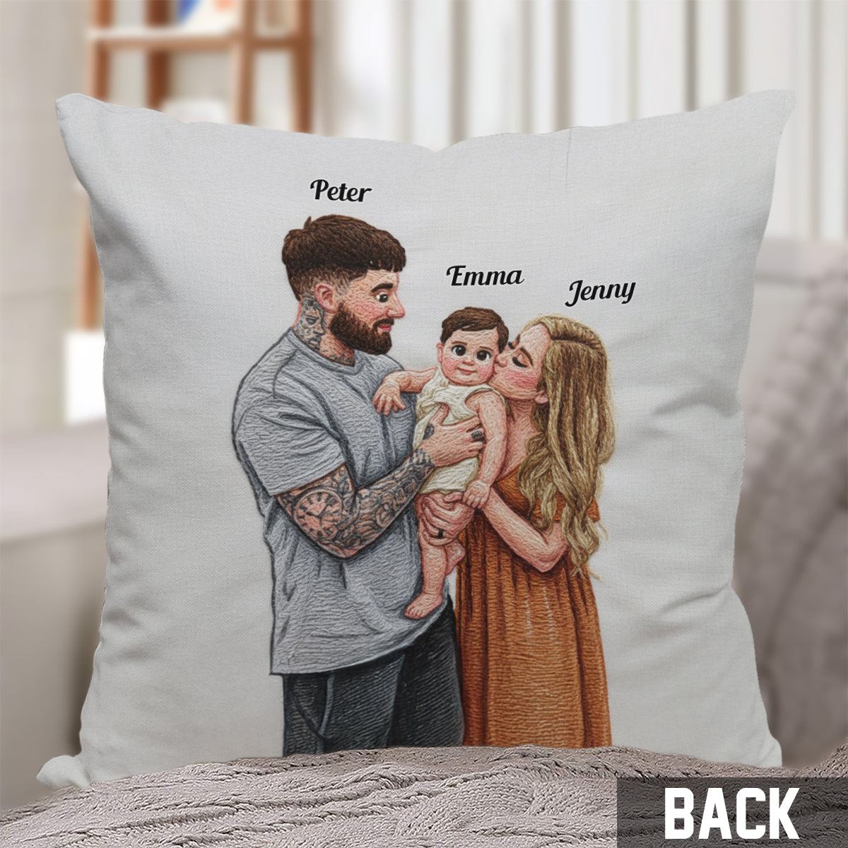 Upload Family Photo - Personalized Blonde White Family Throw Pillow
