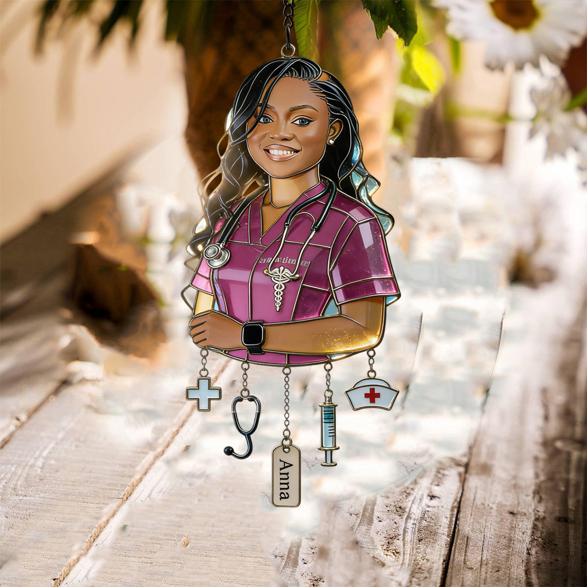 Gift For Young Woman - Custom Any Photo - Personalized Young Woman Window Hanging Suncatcher With Charms