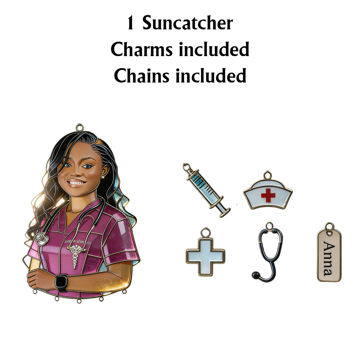 Gift For Young Woman - Custom Any Photo - Personalized Young Woman Window Hanging Suncatcher With Charms