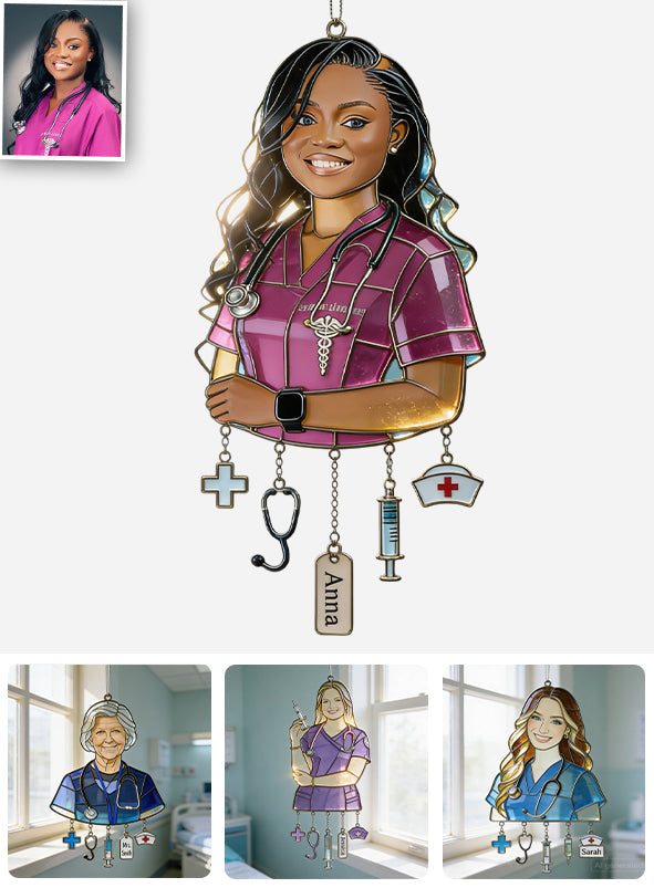 Gift For Young Woman - Custom Any Photo - Personalized Young Woman Window Hanging Suncatcher With Charms