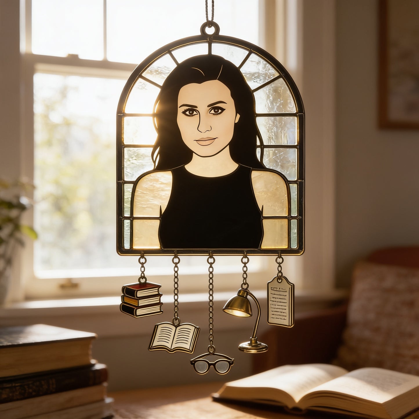 Love Reading - Personalized Book Window Hanging Suncatcher With Charms