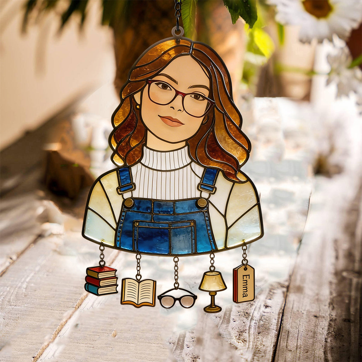 Love Reading - Personalized Book Window Hanging Suncatcher With Charms