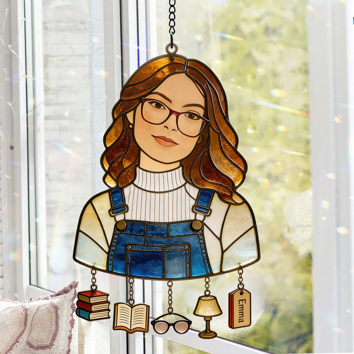 Love Reading - Personalized Book Window Hanging Suncatcher With Charms