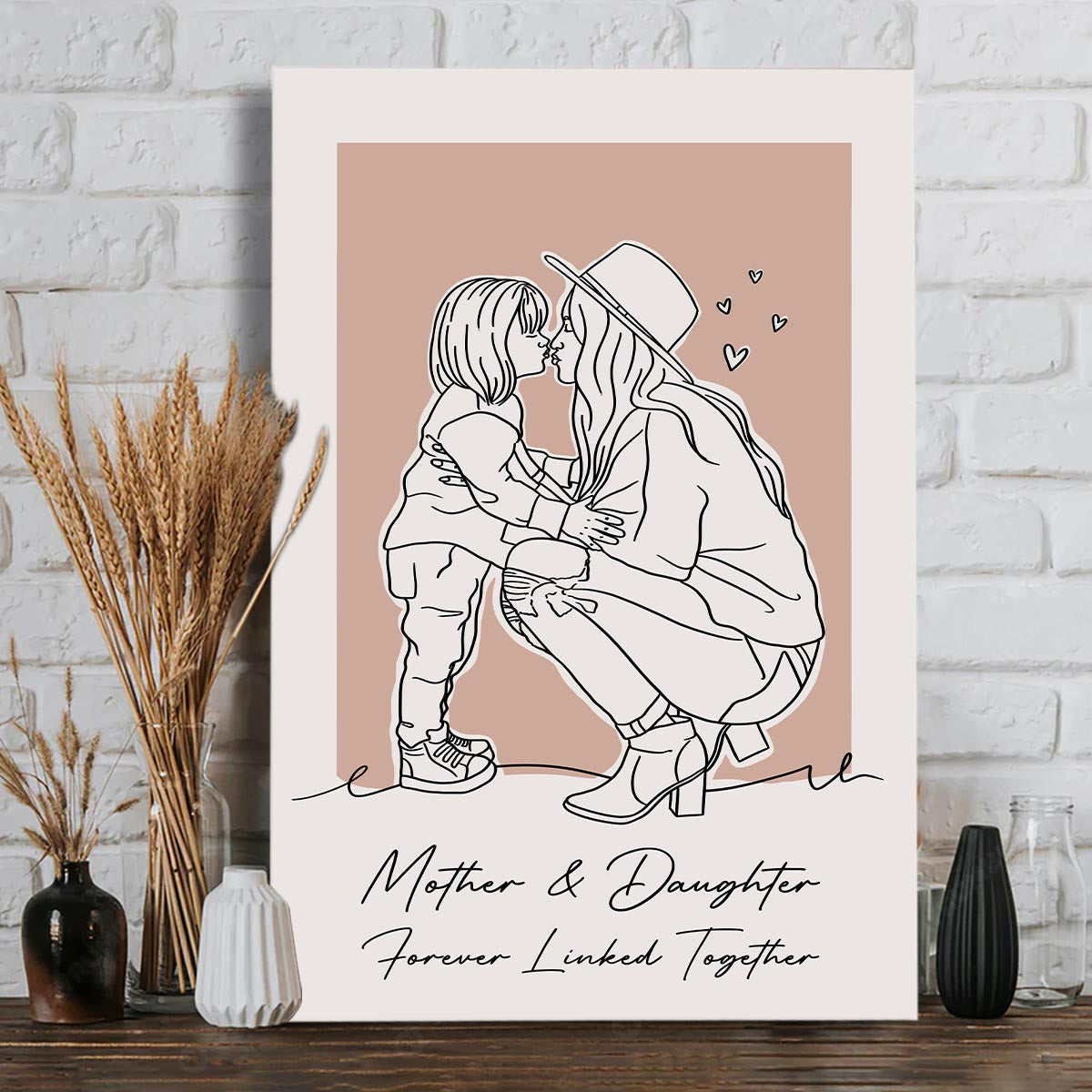 Portrait au trait personnalisé - Toile et affiche personnalisées pour maman