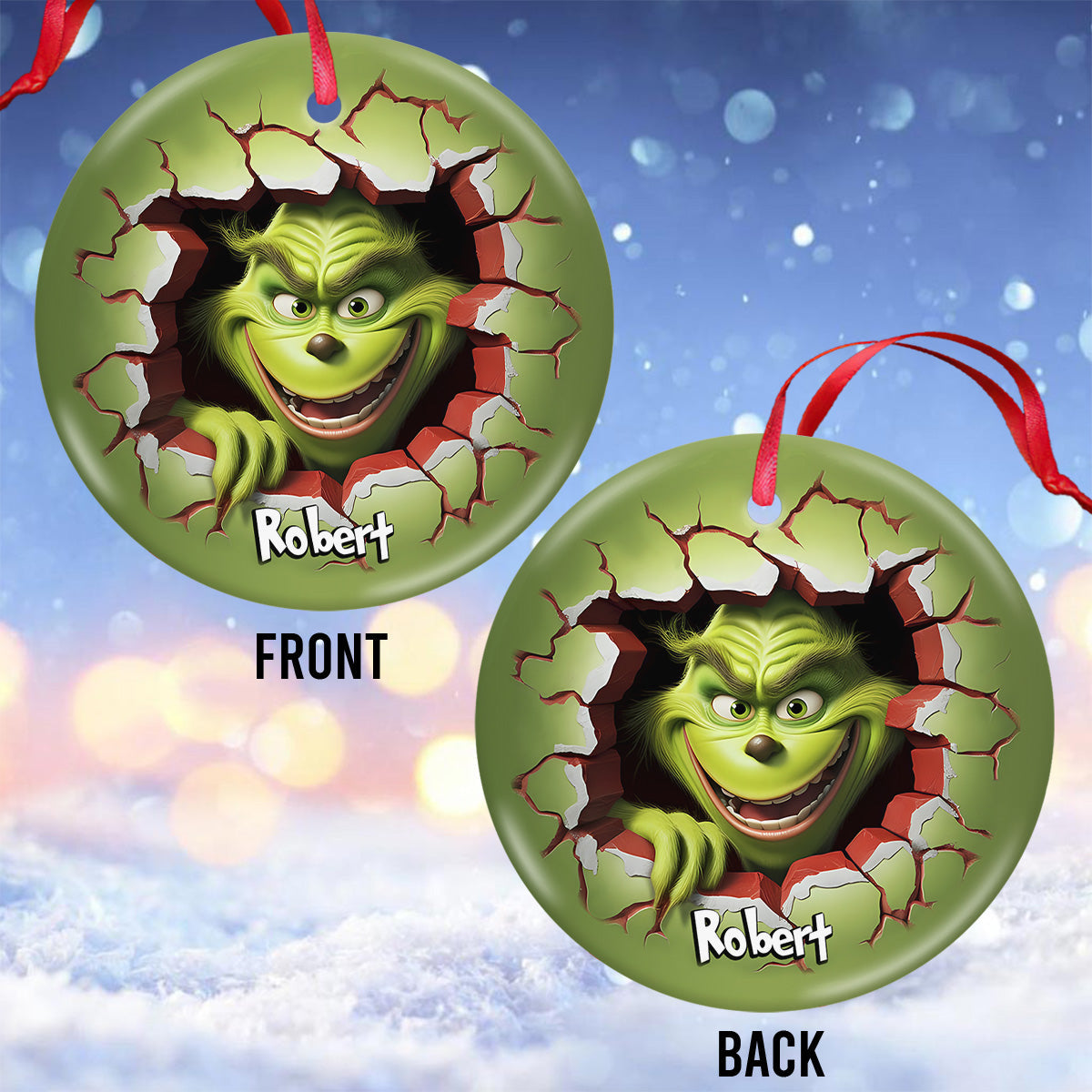 Joyeux Grinchmas - Ornement rond en céramique personnalisé en forme d'étole de Noël