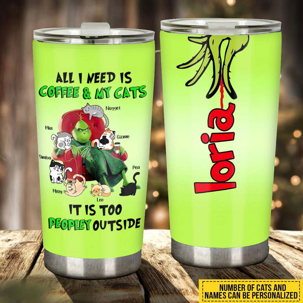 Tout ce dont j'ai besoin, c'est de café et de mes chats - Gobelet isotherme de Noël personnalisé