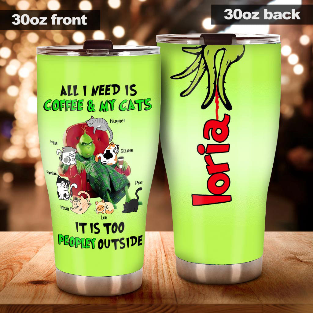 Tout ce dont j'ai besoin, c'est de café et de mes chats - Gobelet isotherme de Noël personnalisé