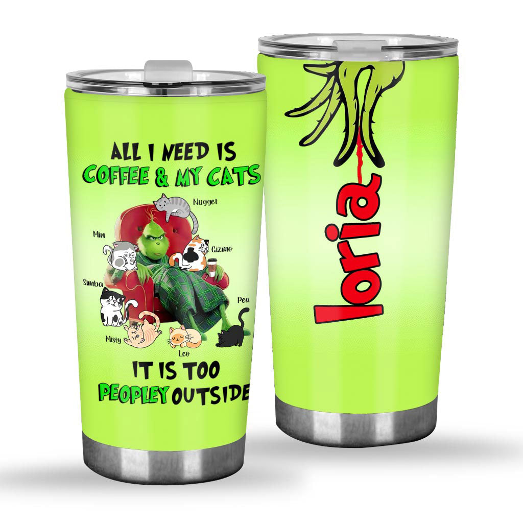 Tout ce dont j'ai besoin, c'est de café et de mes chats - Gobelet isotherme de Noël personnalisé