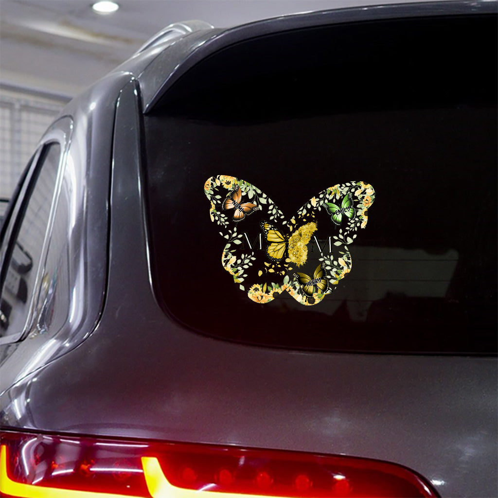 Maman et enfants Papillons Fleurs de Noël - Autocollant personnalisé pour maman découpé