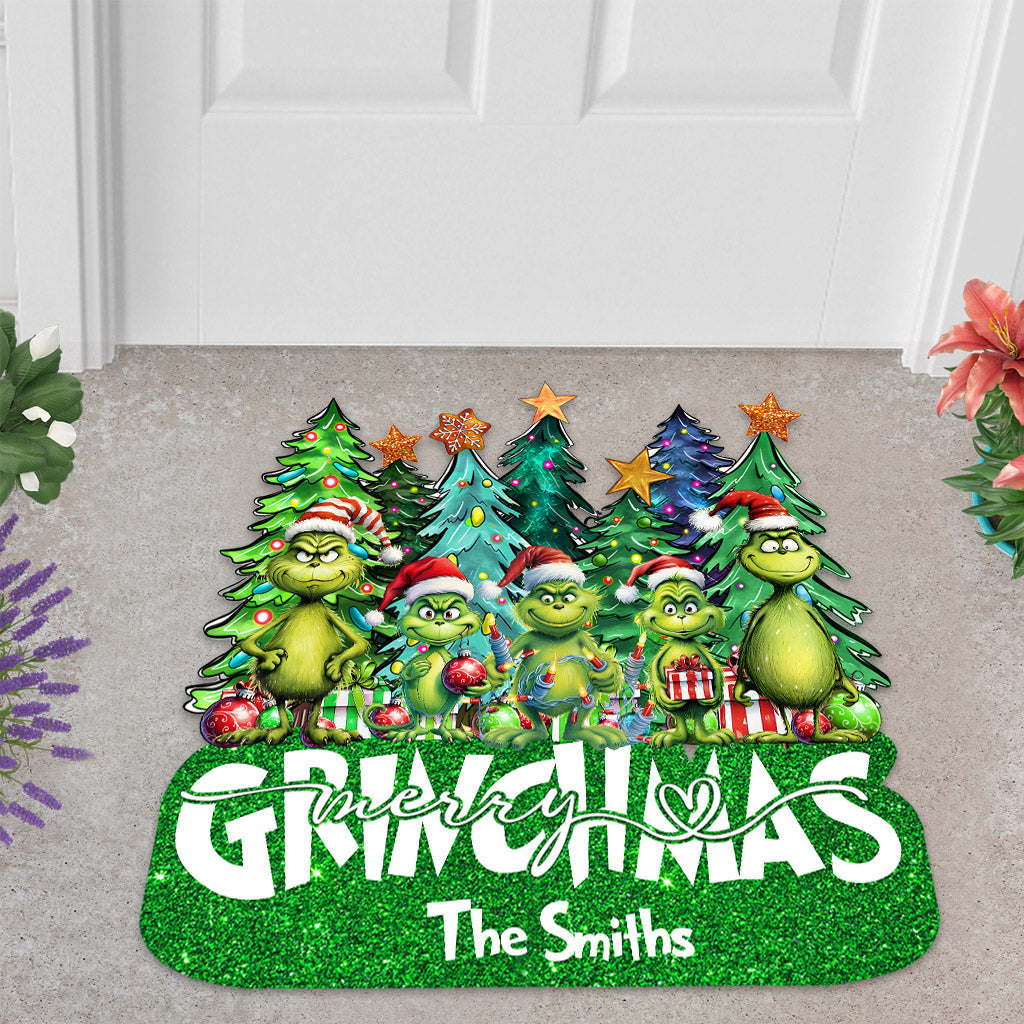Joyeux Grinchmas - Paillasson personnalisé en forme d'étole de Noël