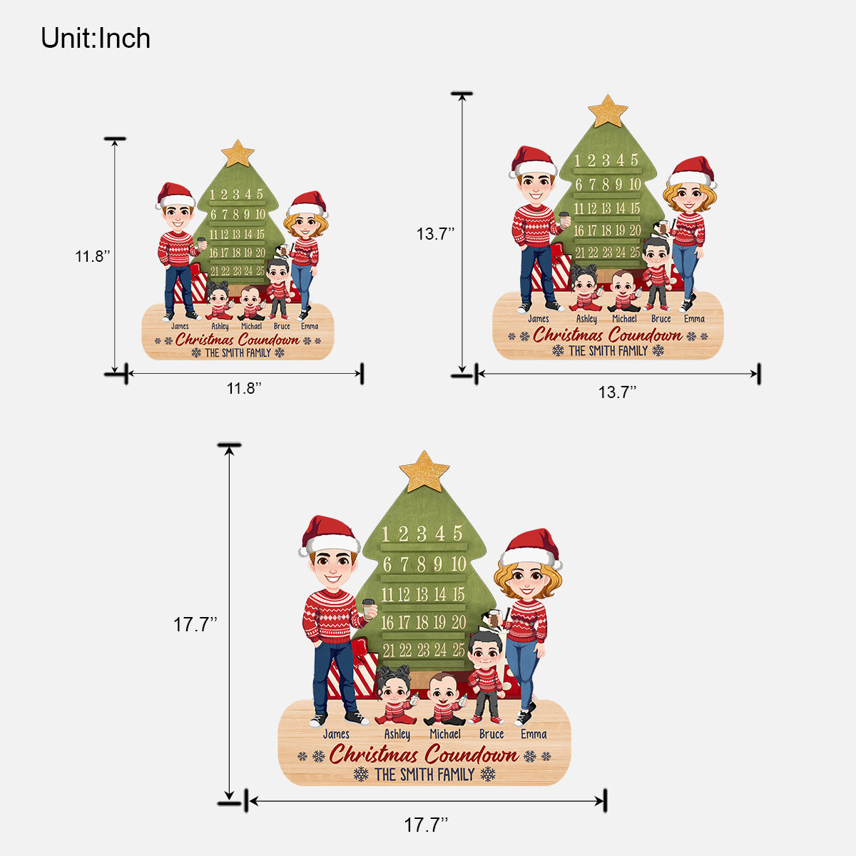 Compte à rebours de Noël en famille - Panneau en bois personnalisé pour la famille