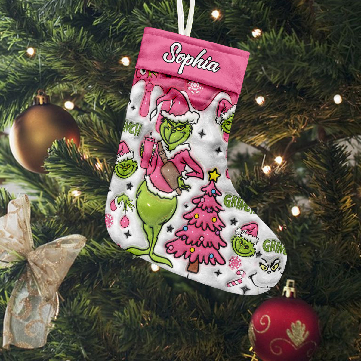 Joyeux Grinchmas - Étole de Noël personnalisée et bas de Noël
