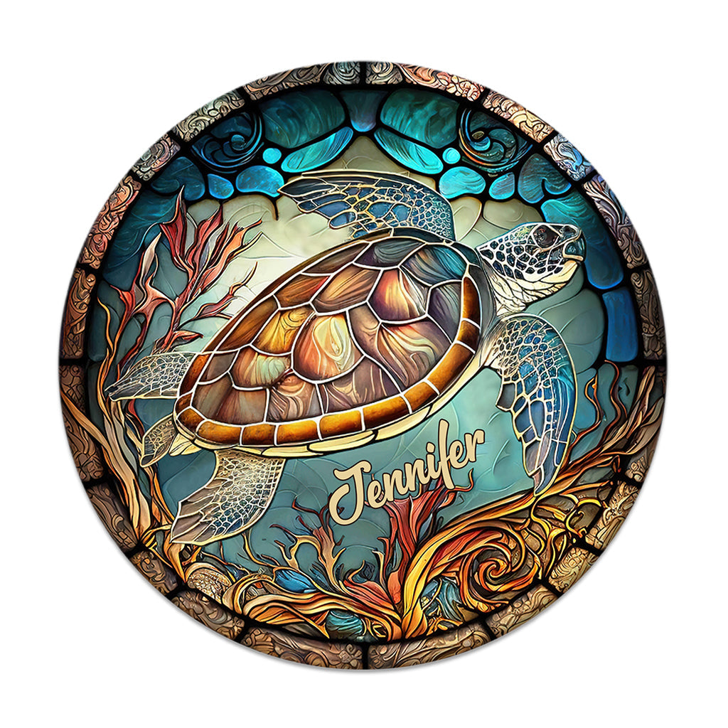 J'adore les tortues - Panneau rond en bois personnalisé avec une tortue