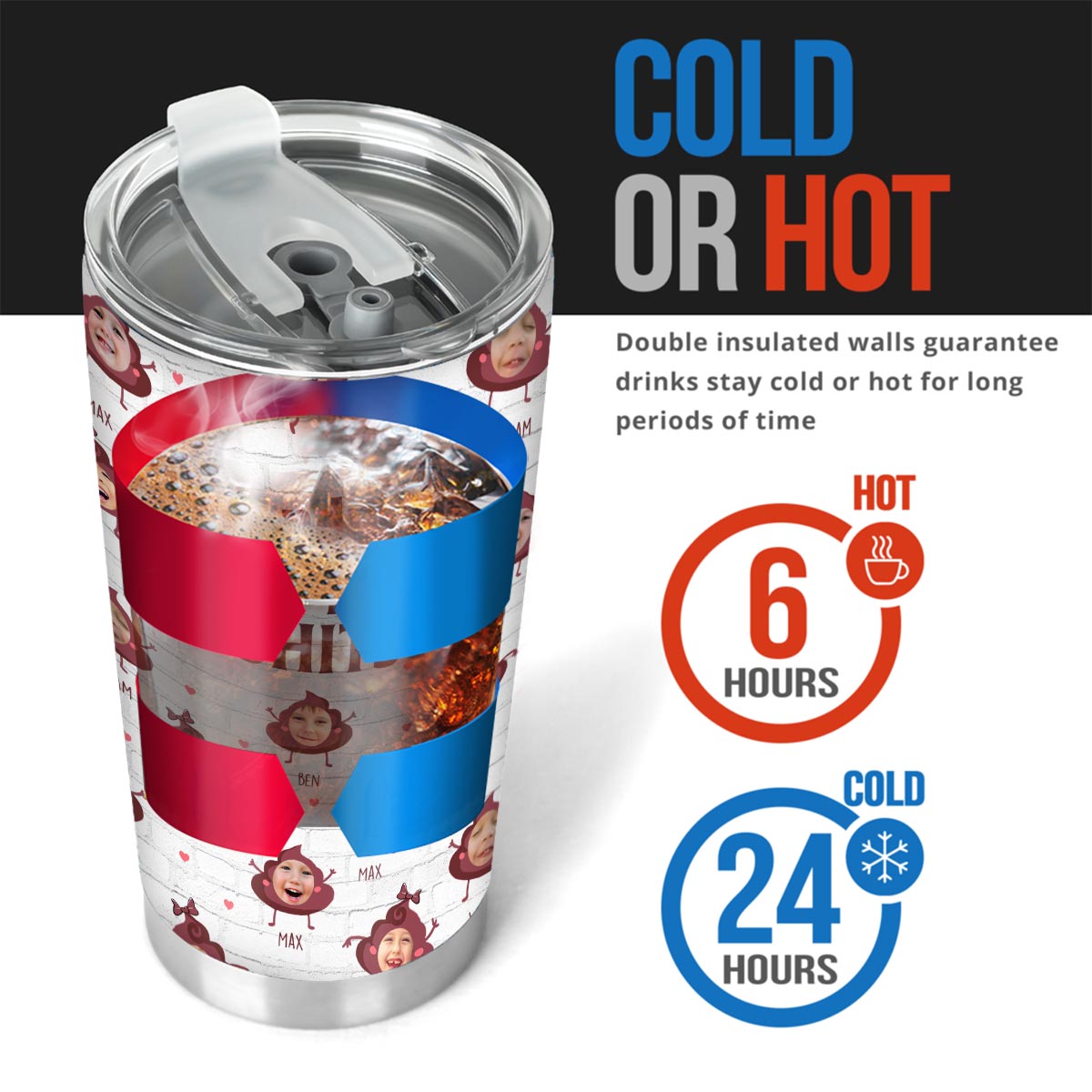 « Papa Petits cons » - Cadeau pour papa, grand-mère, grand-père, maman, oncle, tante, frère, sœur - Gobelet isotherme personnalisé
