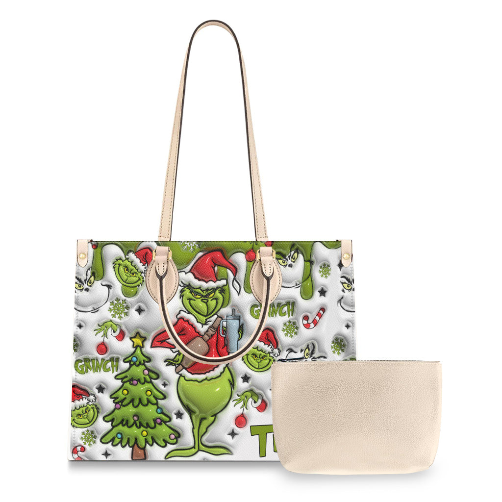 Joyeux Grinchmas - Étole de Noël personnalisée en cuir