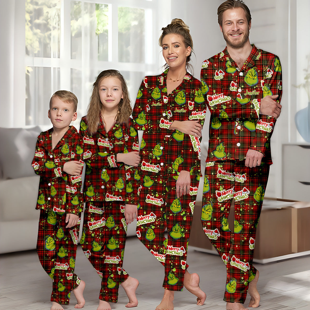 Joyeux Grinchmas - Pyjama de Noël personnalisé avec étole et boutons