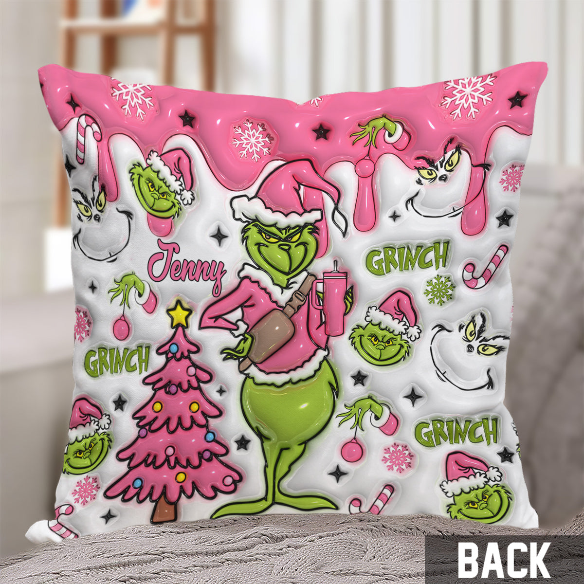 Joyeux Grinchmas - Coussin décoratif de Noël personnalisé avec étole