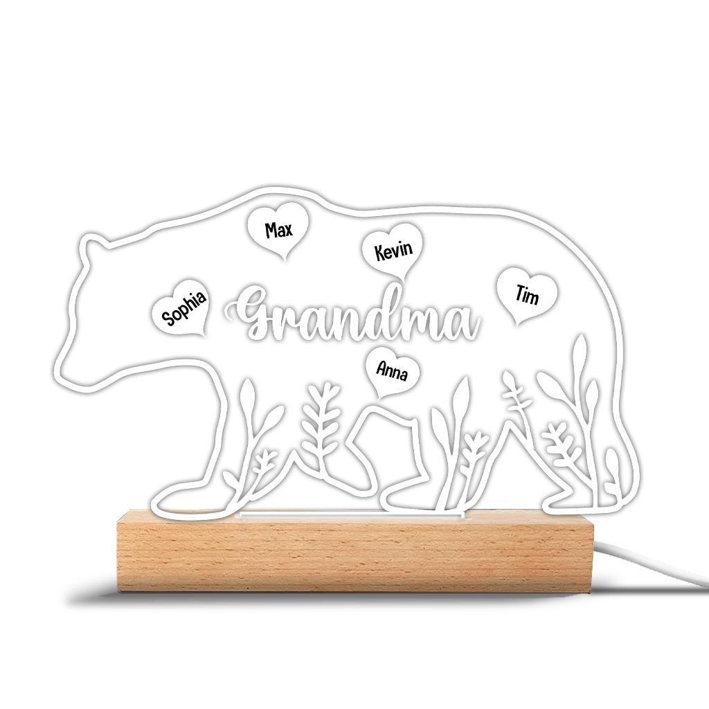 Maman Ours - Cadeau pour maman, papa, grand-mère, grand-père - Plaque lumineuse personnalisée