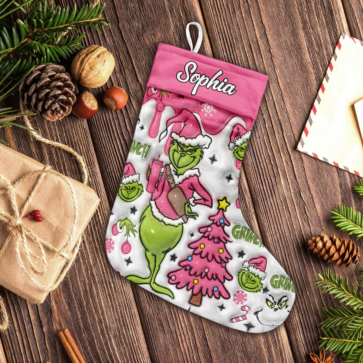 Joyeux Grinchmas - Étole de Noël personnalisée et bas de Noël