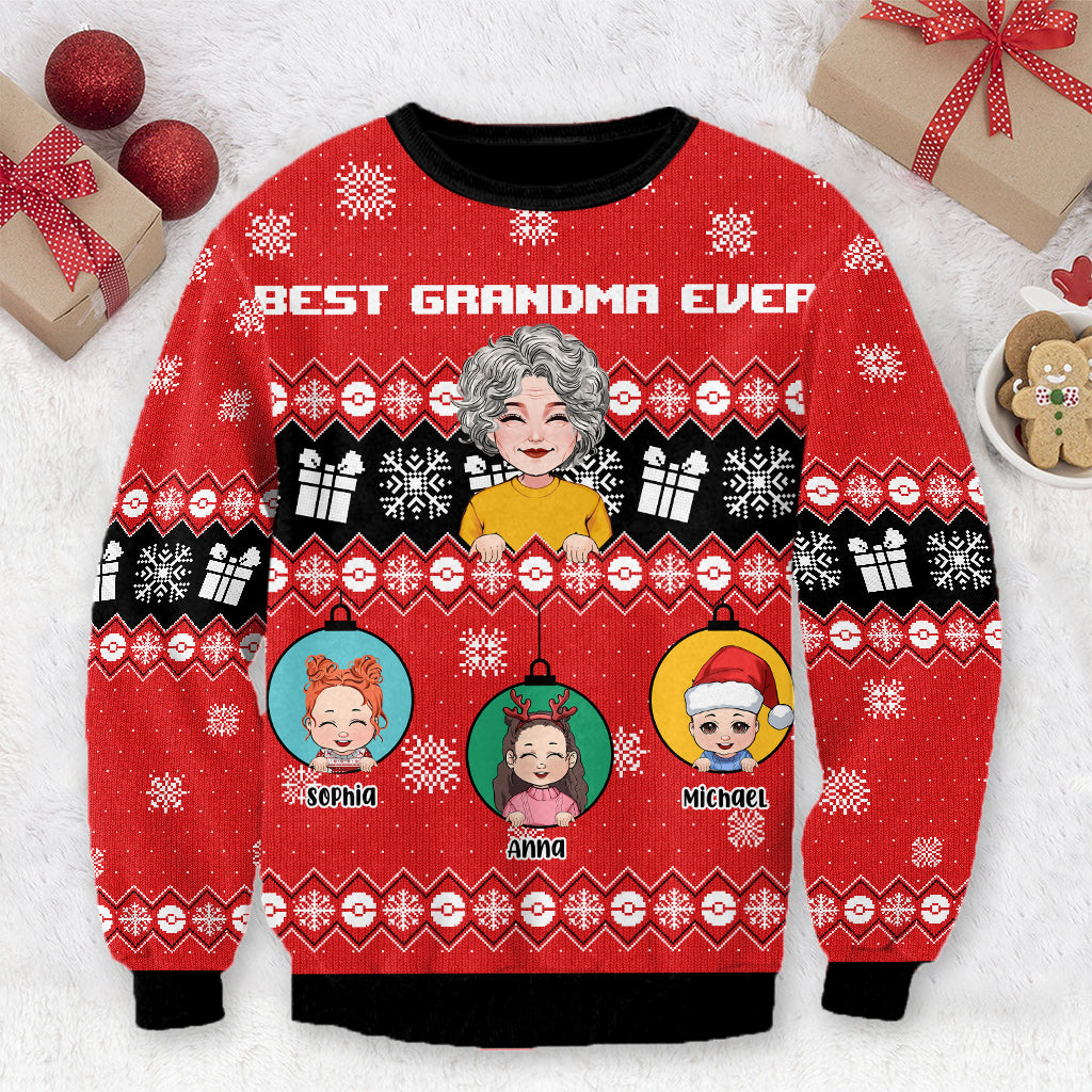 Meilleure grand-mère du monde - Pull moche personnalisé pour grand-mère