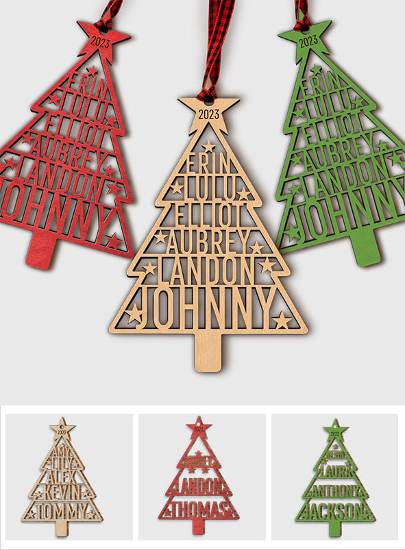 Sapin de Noël avec nom de famille - Ornement de famille personnalisé