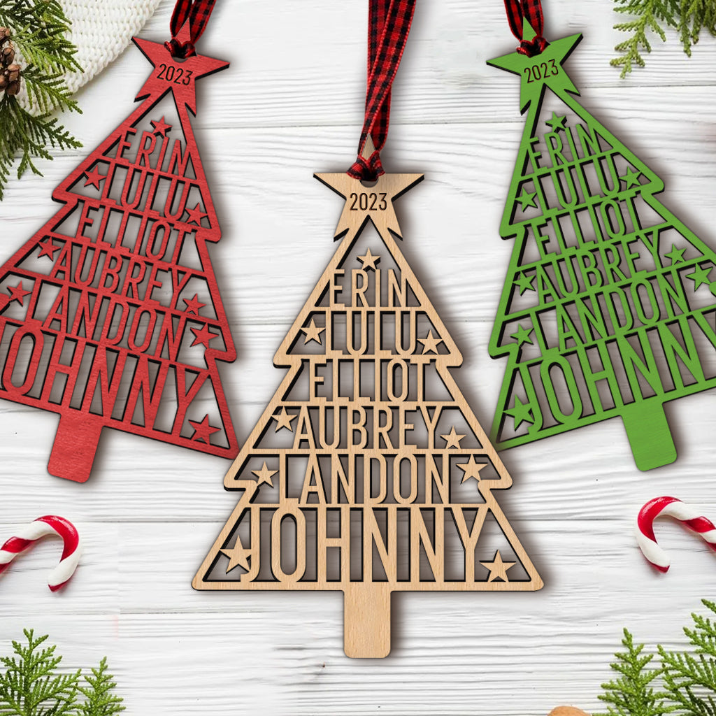 Sapin de Noël avec nom de famille - Ornement de famille personnalisé