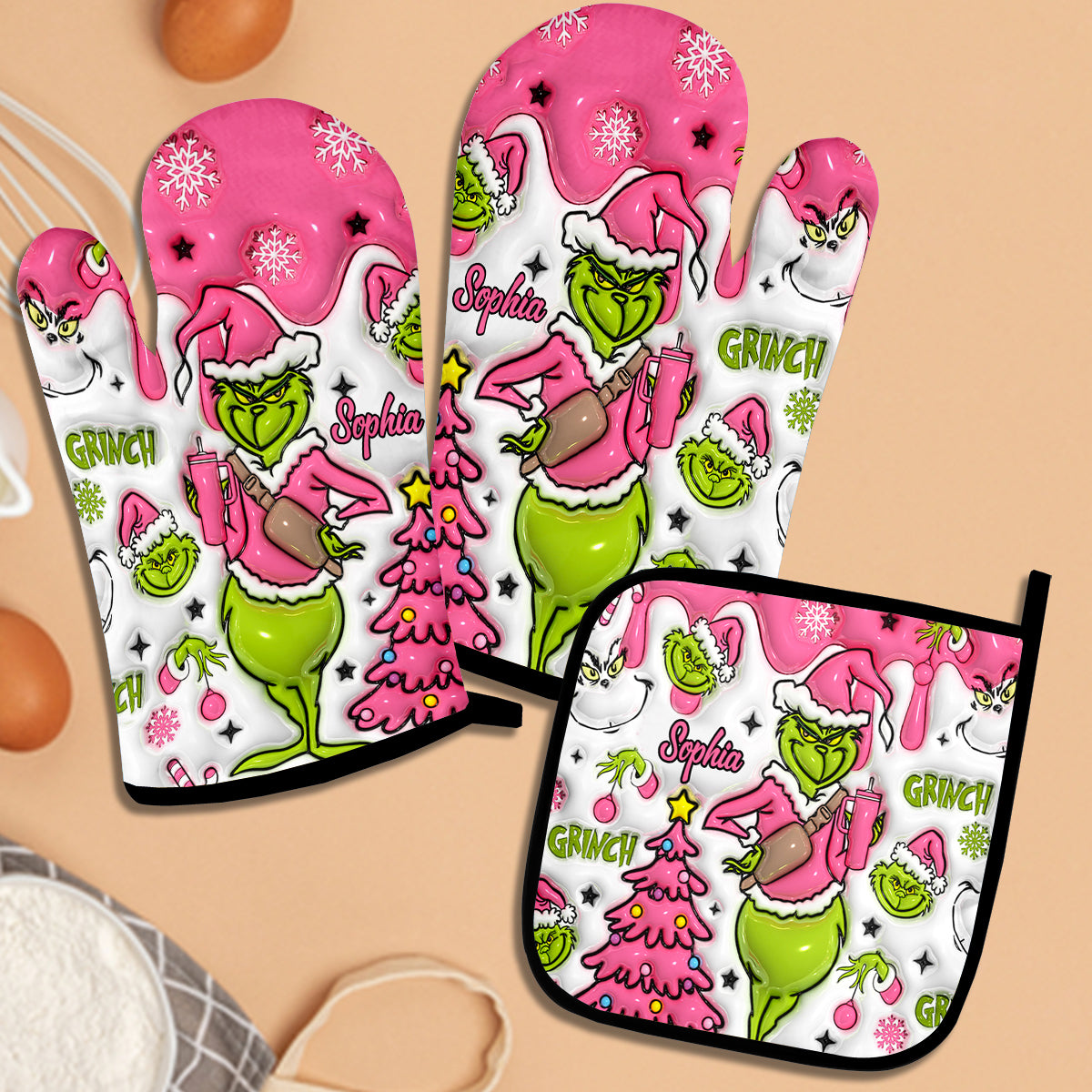 Merry Grinchmas - Personalized Stole Christmas Oven Mitts & Pot Holder Set