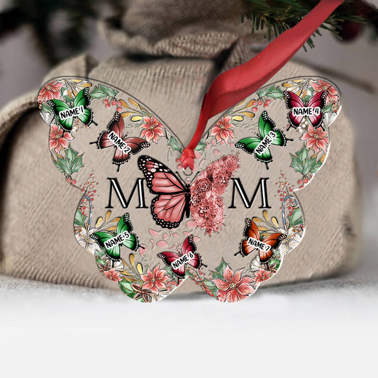 Mom & Children Butterflies Christmas Flower - Personalized Mother Ornament