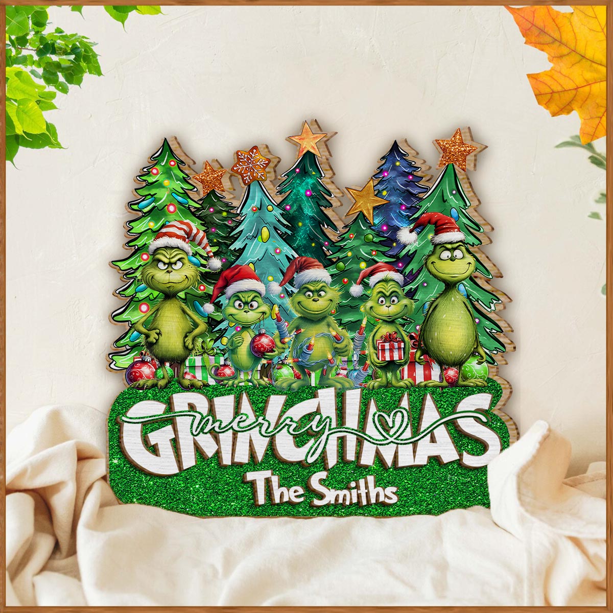Joyeux Grinchmas - Plaque en bois personnalisée « Étole de Noël » à 2 couches